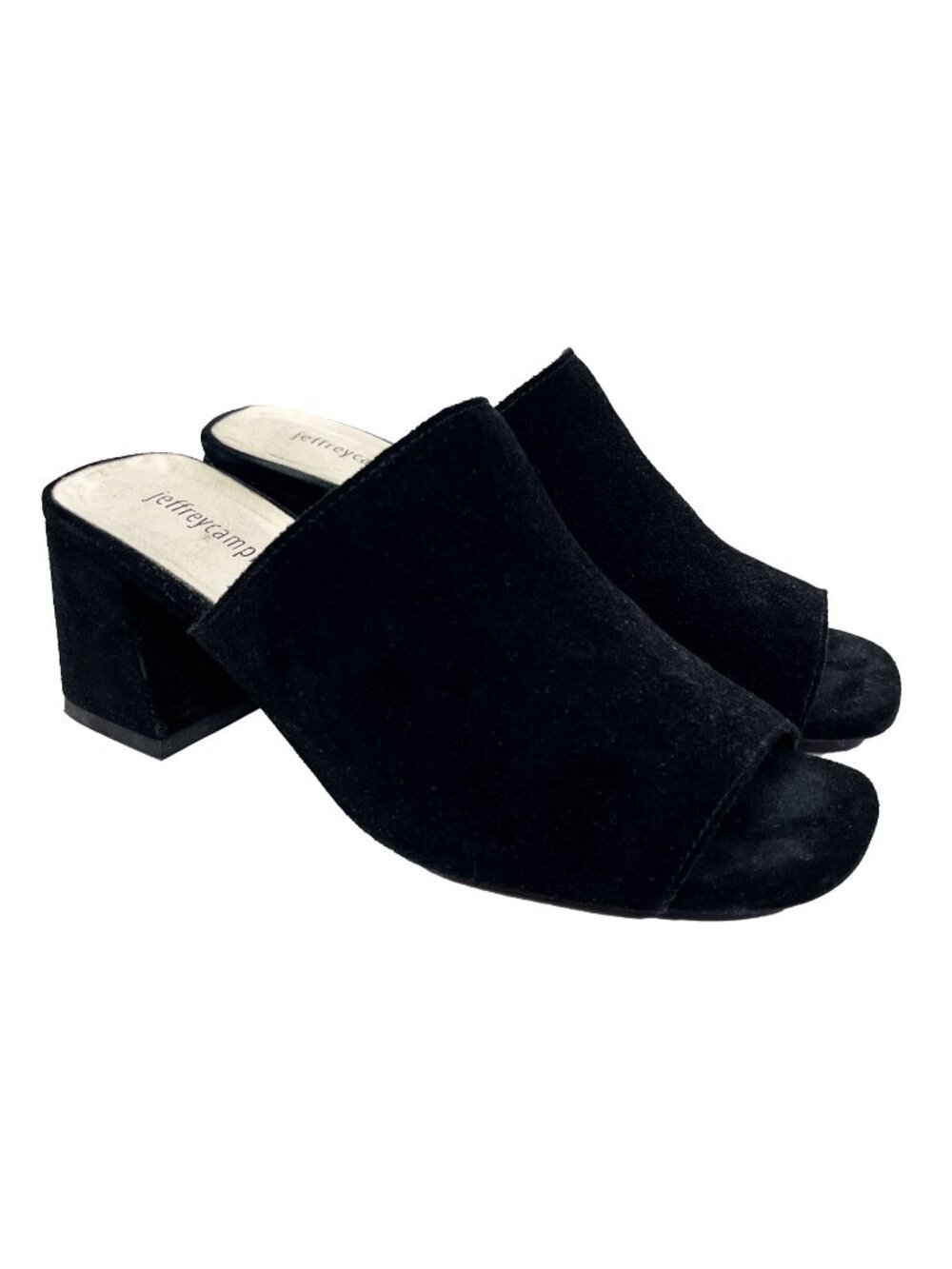 Jeffrey Campbell Women's Size 7.5 Black Suede Open-Toe Leather Mules